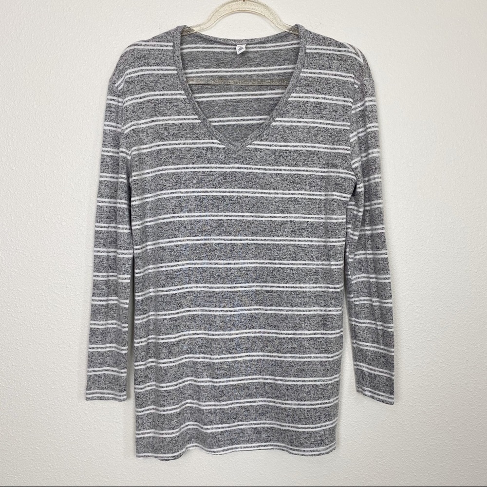 bp Gray V-Neck Oversized Striped Sweater XXS